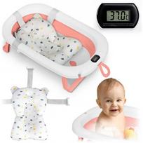 ir termometrai - RICOKIDS sulankstoma vonelė su termometru ir įdėklu, balta-rožinė (White-Pink), RK-287 - 1 nuotrauka
