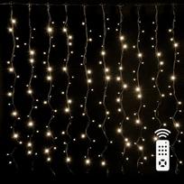 LED kalėdinė girlianda – užuolaidos ant metalinio laido su pulteliu ir kabliukais, 3x1 m, šiltai balta, 100 LED