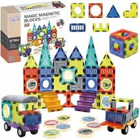 magnetines kaladeles - WOOPIE Magnetinių kaladėlių 3D rinkinys Pilis ir transporto priemonės 71 vnt. - 1 nuotrauka