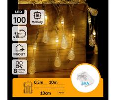 kaledines lemputes - Aigostar - LED lauko kalėdinė girlianda, 100 LED / 8 režimai, 3×AA, 10 m, IP44, šilta balta, lašelio formos lemputės - 1 nuotrauka