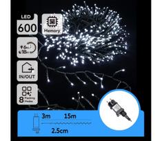Aigostar - LED Lauko Kalėdinė girlianda 600xLED/8 funkcijos 18m IP44 šalta balta