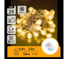 Aigostar lauko LED kalėdinė girlianda 25 LED, 3xAA, 8 režimai, 2,8 m, IP44, šilt