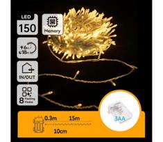 lauko girlianda ip44 - Aigostar LED lauko kalėdinė girlianda 150 LED, 8 funkcijos, 15,3 m, IP44, šilta - 1 nuotrauka