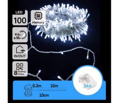 Aigostar - LED Lauko Kalėdinė girlianda 100xLED/8 funkcijos 10,3m IP44 šalta balta