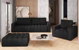Baldų komplektas Sofa, fotelis ir pufas Lazaro 3 1 Puf juoda