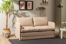 Dvivietė sofa-lova, Hanah Home, Saga, smėlio spalvos, 148 x 70 x 66