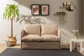 Dvivietė sofa-lova, Hanah Home, Saga, smėlio spalvos, 128 x 70 x 66