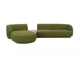 Kairinė modulinė sofa, Miley, 3 vietų, 303x178x70, tamsiai alyvuogių žalia