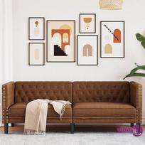 vidaXL Trivietė chesterfield sofa, rudos spalvos, dirbtinė versta oda