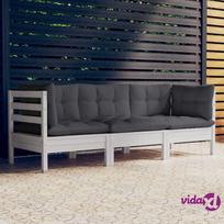 vidaXL Trivietė sodo sofa su antracito pagalvėlėmis, pušies masyvas
