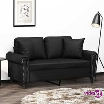 vidaXL Dvivietė sofa su pagalvėlėmis, juoda, 120cm, dirbtinė oda
