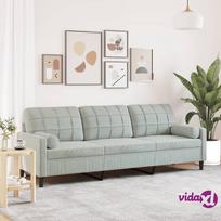 vidaXL Trivietė sofa su pagalvėlėmis, šviesiai pilka, 210cm, aksomas