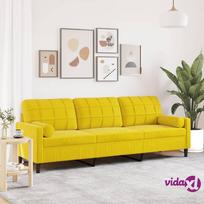 vidaXL Trivietė sofa su pagalvėlėmis, geltonos spalvos, 210cm, aksomas