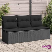 vidaXL Sodo sofa su pagalvėlėmis, 3 sėdimos vietos, juodas, polirotangas