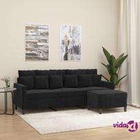 vidaXL Trivietė sofa su pakoja, juodos spalvos, 180cm, aksomas