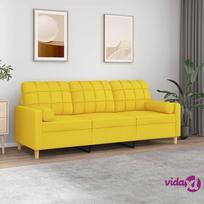 vidaXL Trivietė sofa su pagalvėlėmis, šviesiai geltona, 180cm, audinys