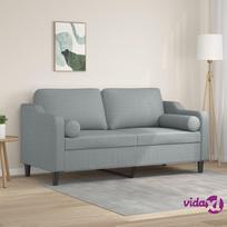 vidaXL Dvivietė sofa su pagalvėlėmis, šviesiai pilka, 140cm, audinys