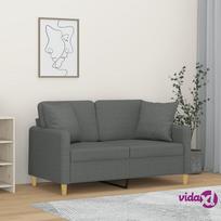 vidaXL Dvivietė sofa su pagalvėlėmis, tamsiai pilka, 120cm, audinys