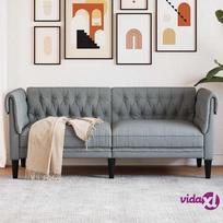 vidaXL Dvivietė chesterfield sofa, šviesiai pilkos spalvos, audinys