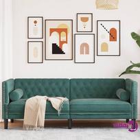 vidaXL Trivietė chesterfield sofa su pagalvėlėmis, žalia, aksomas