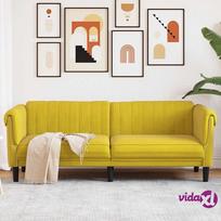 vidaXL Trivietė sofa, geltonos spalvos, aksomas