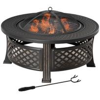 ugniakuras 50cm - "Outsunny" ugnies dubuo pokerio kibirkščių apsauga ugnies krepšys ugnies stalas apvalus ugniakuras sodo kempingas BBQ plienas juodas 81x81x50cm - 1 nuotrauka