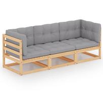Trivietė sodo sofa su pagalvėlėmis, pušies medienos masyvas