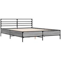 lova 150x200 - Lovos rėmas, pilkas (Grey) ąžuolas, 150x200 cm, apdirbta mediena/metalas - 3 nuotrauka