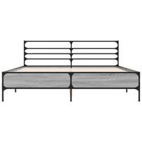 lova 150x200 - Lovos rėmas, pilkas (Grey) ąžuolas, 150x200 cm, apdirbta mediena/metalas - 4 nuotrauka