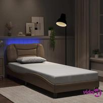 Lova VLX Bed Frame With LED 280861, kreminė, 211x95 cm, su grotelėmis