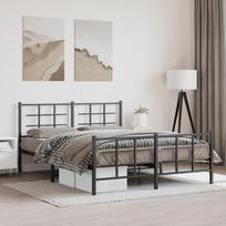 juoda miegamojo lova - vidaXL Lovos rėmas su galvūgaliu ir kojūgaliu, juodas (Black), 150x200 cm, metalas - 1 nuotrauka