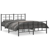 juoda miegamojo lova - vidaXL Lovos rėmas su galvūgaliu ir kojūgaliu, juodas (Black), 150x200 cm, metalas - 2 nuotrauka