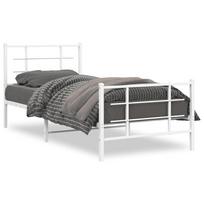 balta miegamojo lova - vidaXL Lovos rėmas su galvūgaliu/kojūgaliu, baltas (White), 90x190 cm, metalas - 2 nuotrauka