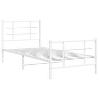 balta miegamojo lova - vidaXL Lovos rėmas su galvūgaliu/kojūgaliu, baltas (White), 90x190 cm, metalas - 3 nuotrauka