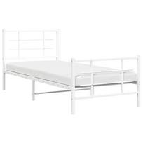 balta miegamojo lova - vidaXL Lovos rėmas su galvūgaliu/kojūgaliu, baltas (White), 90x190 cm, metalas - 4 nuotrauka