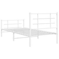 balta miegamojo lova - vidaXL Lovos rėmas su galvūgaliu/kojūgaliu, baltas (White), 90x190 cm, metalas - 7 nuotrauka