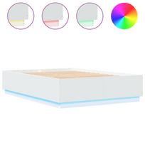 balta miegamojo lova - vidaXL Lovos rėmas su LED, baltas (White), 160x200 cm, apdirbta mediena - 2 nuotrauka
