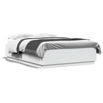 balta miegamojo lova - vidaXL Lovos rėmas su LED, baltas (White), 160x200 cm, apdirbta mediena - 5 nuotrauka