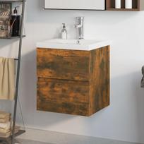 Vonios spintelė vidaXL su praustuvu, dūminio ąžuolo (Smoky Oak)