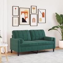 zalia sofa dviviete - vidaXL Dvivietė sofa su pagalvėlėmis, tamsiai žalia, 140cm, aksomas - 1 nuotrauka