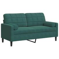 zalia sofa dviviete - vidaXL Dvivietė sofa su pagalvėlėmis, tamsiai žalia, 140cm, aksomas - 2 nuotrauka