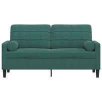 zalia sofa dviviete - vidaXL Dvivietė sofa su pagalvėlėmis, tamsiai žalia, 140cm, aksomas - 3 nuotrauka