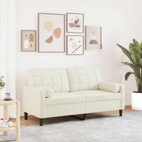 vidaXL Dvivietė sofa su pagalvėlėmis, kreminė (Cream)