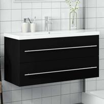 vidaXL Vonios praustuvo spintelė su įmontuotu praustuvu, juoda (Black)