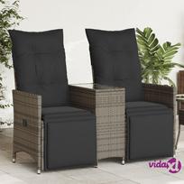 vidaXL Atlošiama dvivietė sodo sofa su staliuku, pilka, poliratanas