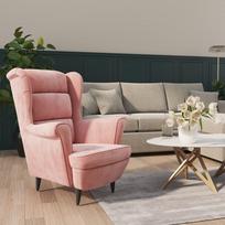 rozinis fotelis - Fotelis vidaXL Aksominis Krėslas, Rožinė (Pink) - 1 nuotrauka