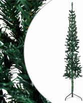 vidaXL Siaura dirbtinė pusinė Kalėdų eglutė su stovu, 180 cm, Žalia (Green)