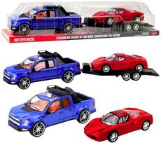 LEAN Toys visureigių rinkinys su vilkiku ir sportiniu automobiliu