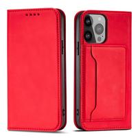 Magnetinė kortelių dėklas Samsung Galaxy S23 Ultra su flip dangteliu, pinigine ir stovu raudonai