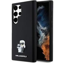 Karl Lagerfeld Silikoninis Karl&Choupette Metal Pin dėklas Samsung Galaxy S24 Ultra - juodas
